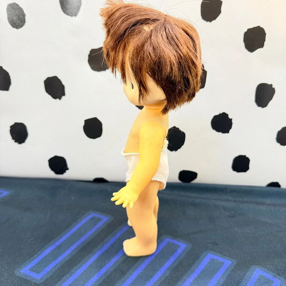 Vintage Sofubi Doll Sekiguchi Showa Retro Hong Kong Girl Brown Hair Vinyl Nude